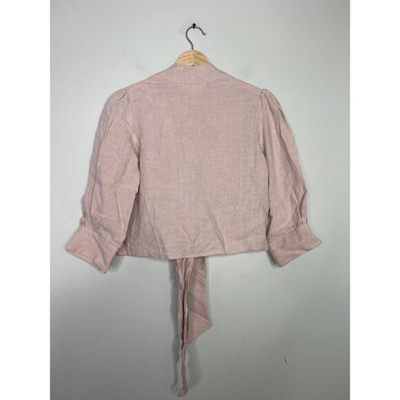 NWT Just Bee Queen Front Tie Puff Sleeve Kali Top Dusty Rose Size: XS - Picture 6 of 7